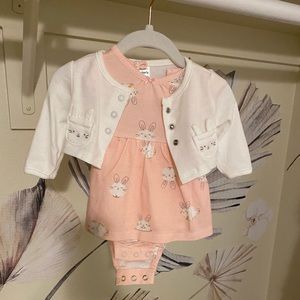 Carter’s bunny onesie and matching sweater